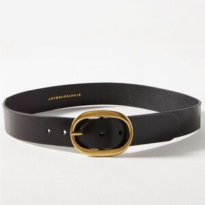 Anthropologie Elegant Black Belt with Gold Oval Buckle